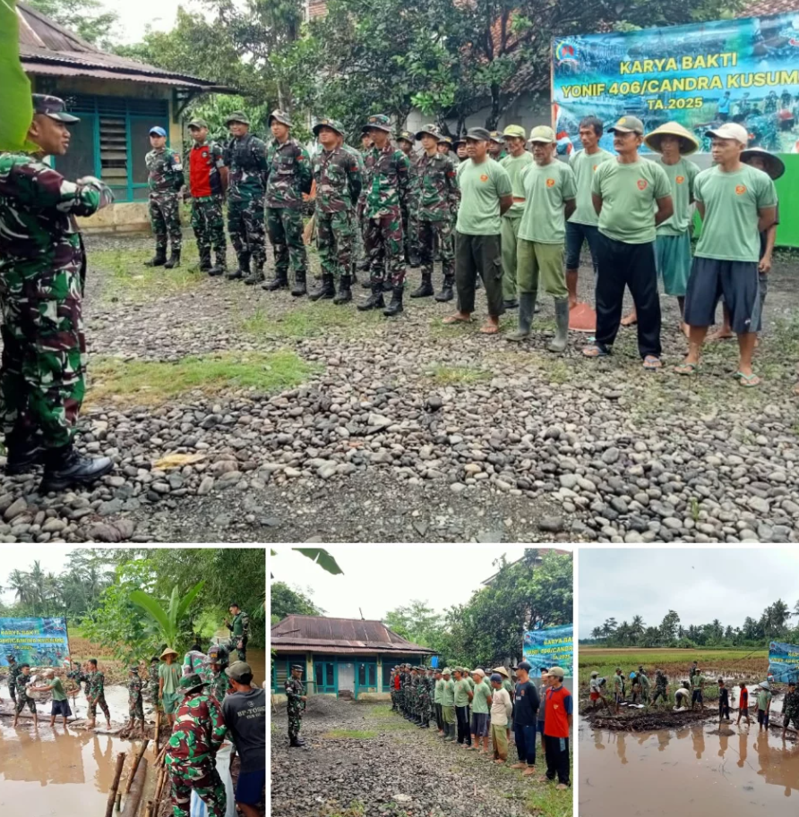 Sinergi TNI dan Warga: YONIF 406/Candra Kusuma Gelar Karya Bakti Perbaikan Tanggul di Desa Muntang