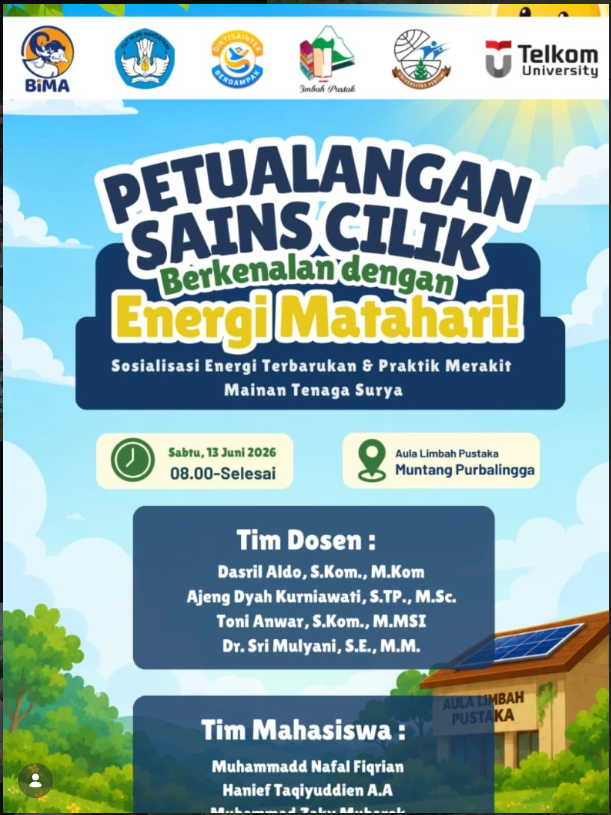 “Petualangan Sains Cilik”, Limbah Pustaka dan Telkom University Ajak Anak Mengenal Energi Matahari Lewat Praktik Mainan Tenaga Surya
